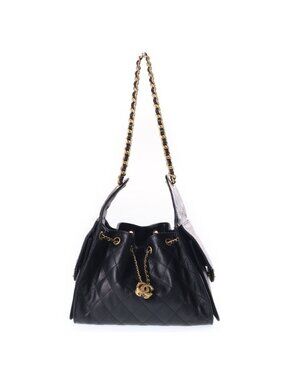 Chanel 25 Small Bag Grained Caviar Gold Black